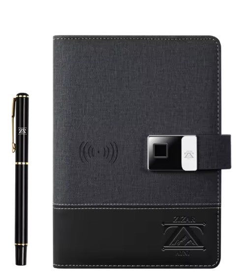 Cuaderno de Cuero ZIZAR AYNI - A5 con Power Bank, Cierre Biométrico y Hojas Reutilizables.