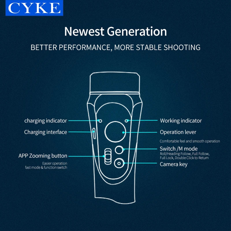 CYKE H4 Gimbal 3 Axis Cell Phone Control the Focal Length Professional Stabilizer Face Tracking Vlog Selfie Stick  F6